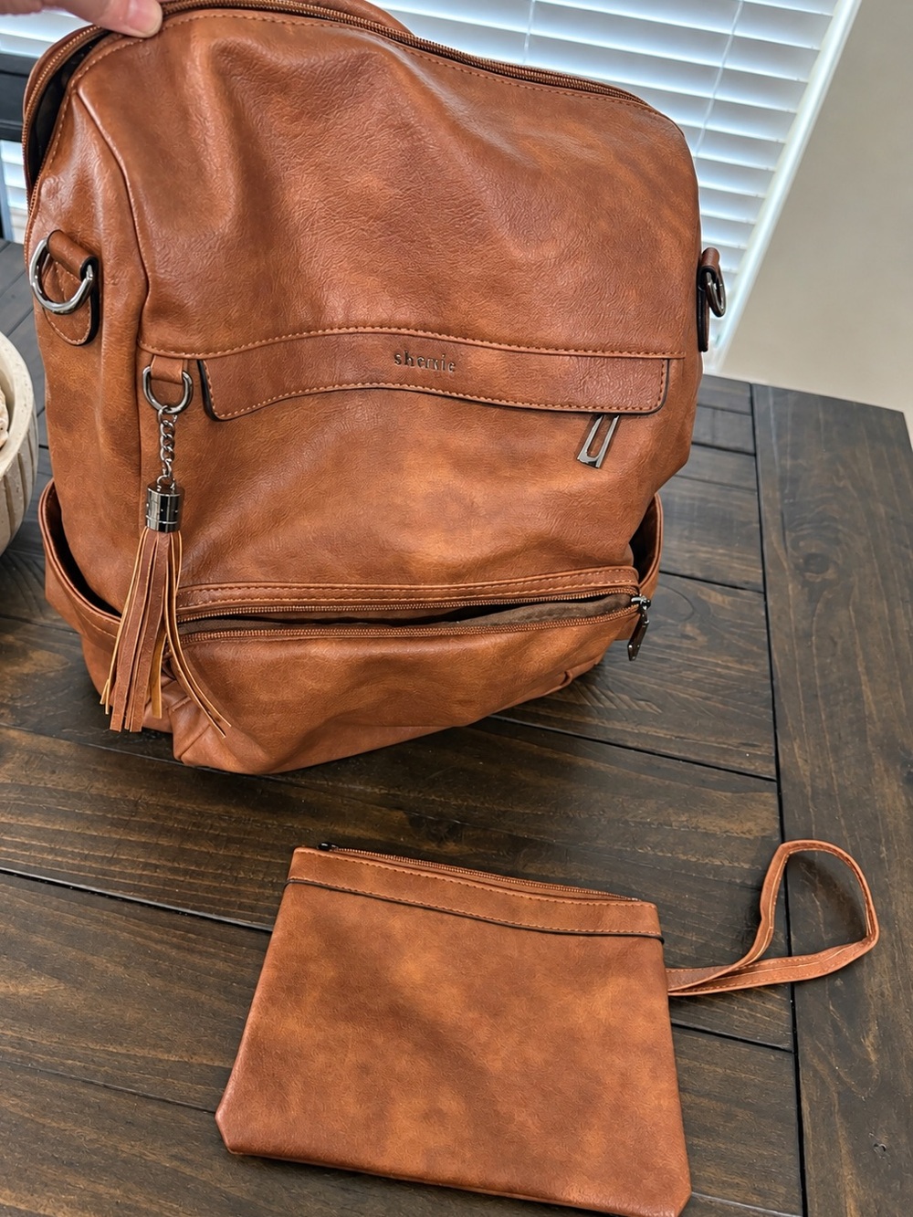Shrrr Vegan Leather Laptop Backpack Purse 15.6” Travel Work Brown